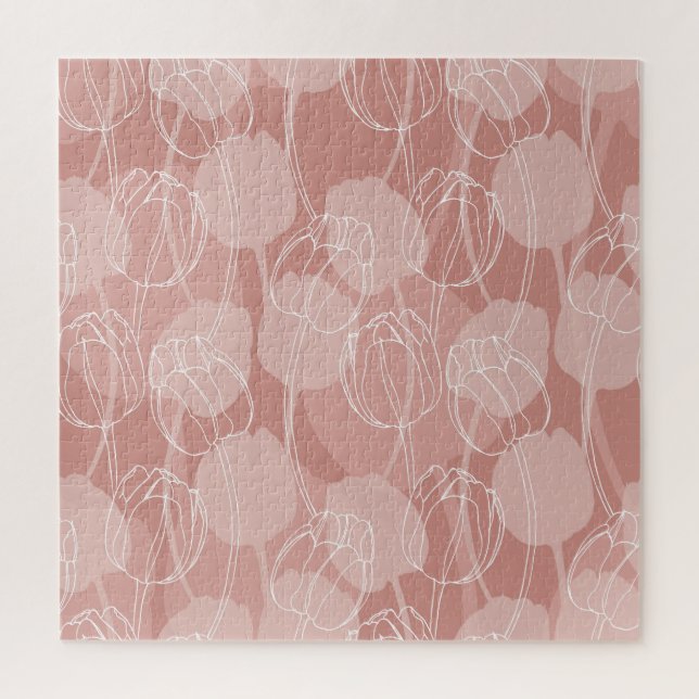 Quebra-cabeça Tulipas Brancas Vintage Fundo Rosa (Vertical)
