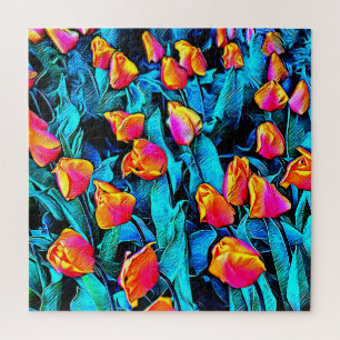 Quebra-cabeça Tulipas de Artsy Laranja e Dourada