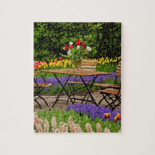 Quebra-cabeça Tulipas de mesa no jardim, Jardins Keukenhof,