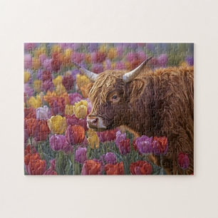 Quebra-cabeça Tulipas de Primavera de Vaca Highland