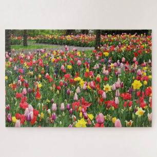 Quebra-cabeça Tulipas Em Springtime Garden Path Colorido Grande
