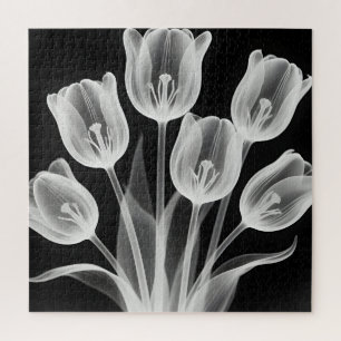 Quebra-cabeça Tulipas Pretas e Brancas Elegantes Monocromáticas