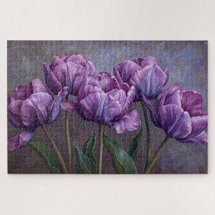 Quebra-cabeça Tulipas Púrpuras Pintura De Óleo Botânico