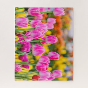 Quebra-cabeça Tulipas Rosa Bonitas num Jardim
