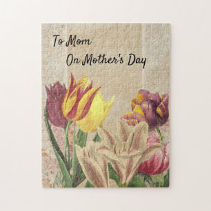 Quebra-cabeça Tulips Crocuses no Papel de Carteira Beige Vintage