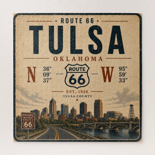 Quebra-cabeça Tulsa Rota 66 Coordenadas da Linha do Horizonte Jo (Vertical)