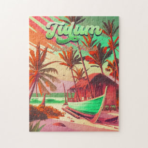 Quebra-cabeça Tulum Iucatã México Beach Watercolor Sunset 1950
