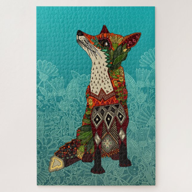 Quebra-cabeça Turquesa de raposa floral (Vertical)
