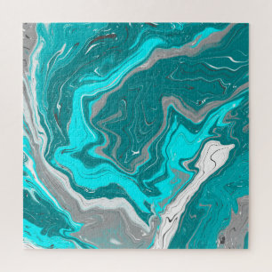 Quebra-cabeça Turquesa e Teal Marble Fluid Art