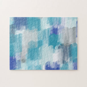 Quebra-cabeça Turquesa Moderna e Cinza Aquarela Abstrato