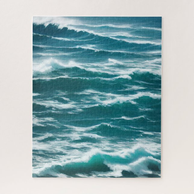 Quebra-cabeça Turquesa Ondas Aéreas de Oceano Choppy (Vertical)