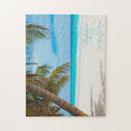Quebra-cabeça Turquesa Tropical de Praia Monograma Palm Tree