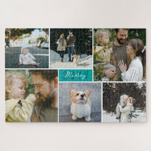Quebra-cabeça Turquoise Add The Year & Family Name Photo Collage