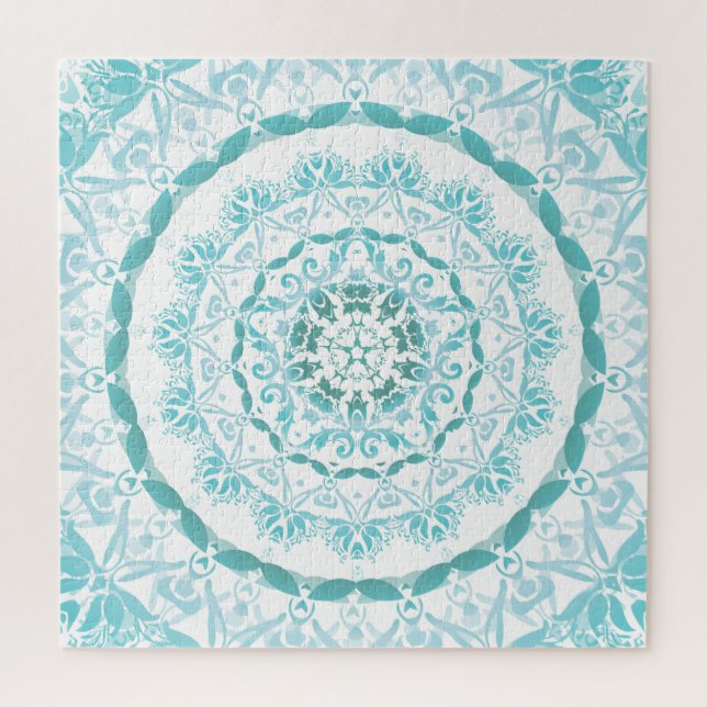 Quebra-cabeça Turquoise White Damask Mandala (Vertical)