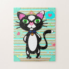 Quebra-cabeça Tuxedo Cat Com Brinquedos De Mouse