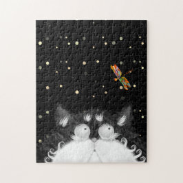 Quebra-cabeça Tuxedo Cat Surpreendido por Dragonfly