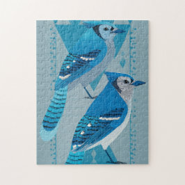 Quebra-cabeça Two blue jays with geometric background