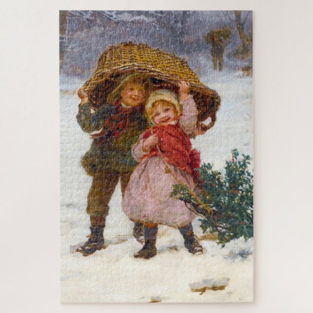 Quebra-cabeça Two children in the snow by Frederick Morgan (Vertical)