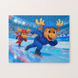 Quebra-cabeça Two Moose Speed Skating on an Icy Track