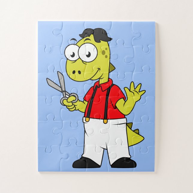 Quebra-cabeça Tyrannosaurus Rex Barber Com Tesoura. (Vertical)