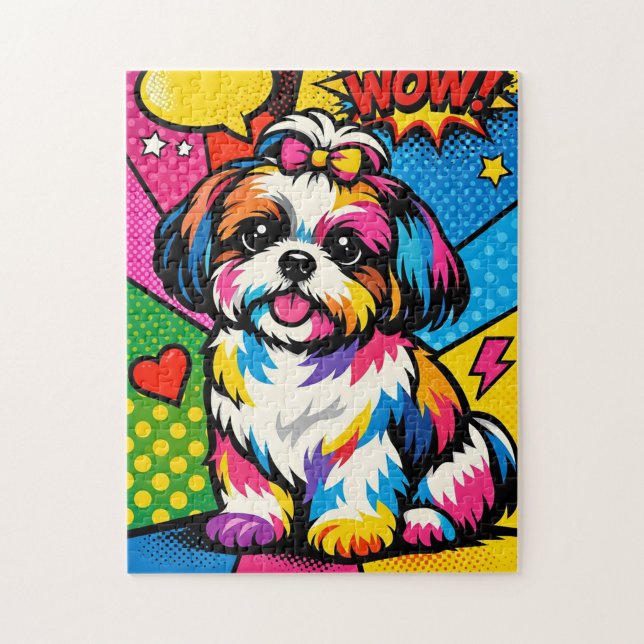 Quebra-cabeça “Uau! Shih Tzu Pop‑Art” (“Color, cuteness, and comic flair collide!”)