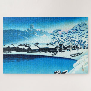 Quebra-cabeça ukiyoe [hasui] C28 Neve Dawn no porto de Ogi