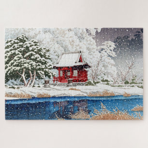 Quebra-cabeça ukiyoe - hasui - m06 - Neve em Shrine Entrance -