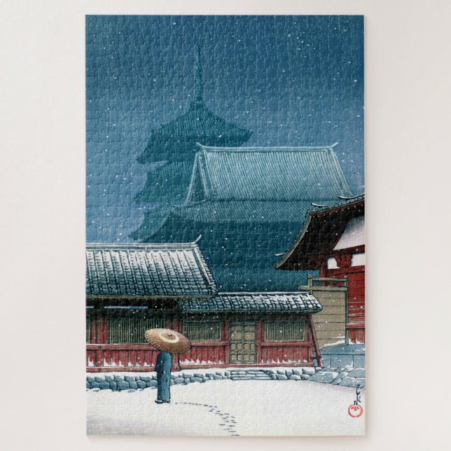 Quebra-cabeça ukiyoe - hasui - nº 31 templo Tennoji em Osaka - (Vertical)