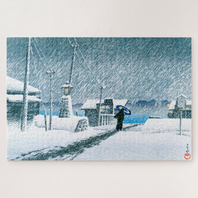Quebra-cabeça ukiyoe - hasui - No.3 Neve em Tsukishima - (Horizontal)