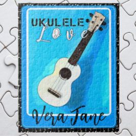 Quebra-cabeça Ukulele ama tons de azul com nome