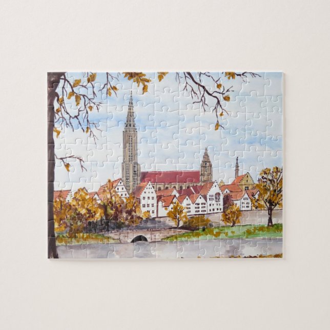 Quebra-cabeça Ulm Cathedral Germany Towscape Acrylic Painting (Horizontal)