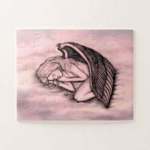 Quebra-cabeça Um anjo dormindo no céu nuvens em rosa