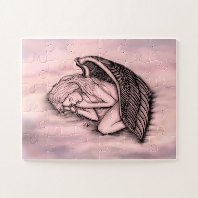 Quebra-cabeça Um anjo dormindo no céu nuvens em rosa (Horizontal)
