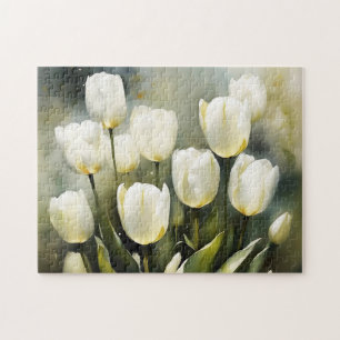 Quebra-cabeça Um bando de Tulipas Brancas em um Jardim Serene