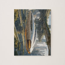 Um carro voador na cidade do futuro.