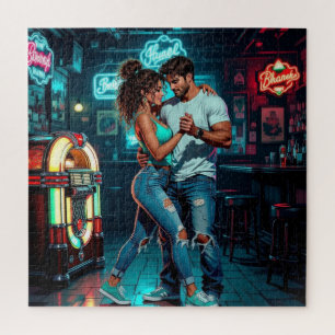Quebra-cabeça Um Casal Dançando em um Bar   Hiperrealista Cômico