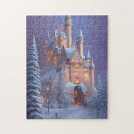 Quebra-cabeça Um Castelo Bonito Iluminado na Neve