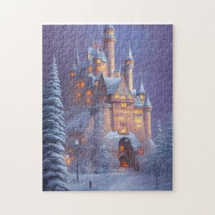 Quebra-cabeça Um Castelo Bonito Iluminado na Neve