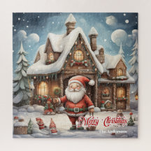 Um desenho animado do Papai Noel em oficina