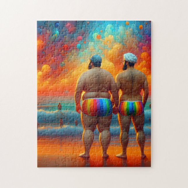 Quebra-cabeça um dia gay lindo na praia (Vertical)