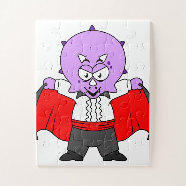 Quebra-cabeça Um Dinossauro Ceratops Vestiu Como Conde Drácula. (Vertical)