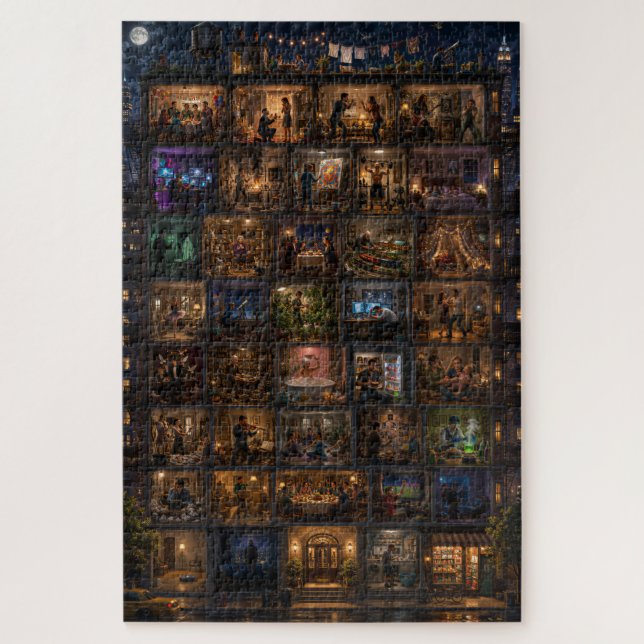 Quebra-cabeça Um Edifício, 100 Vidas Arte Noturna da Cidade (Vertical)