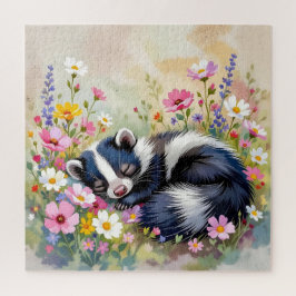 Quebra-cabeça Um Gambá Adorável Dormindo entre Flores