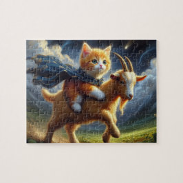 Quebra-cabeça Um gatinho adorável cavalgando uma cabra