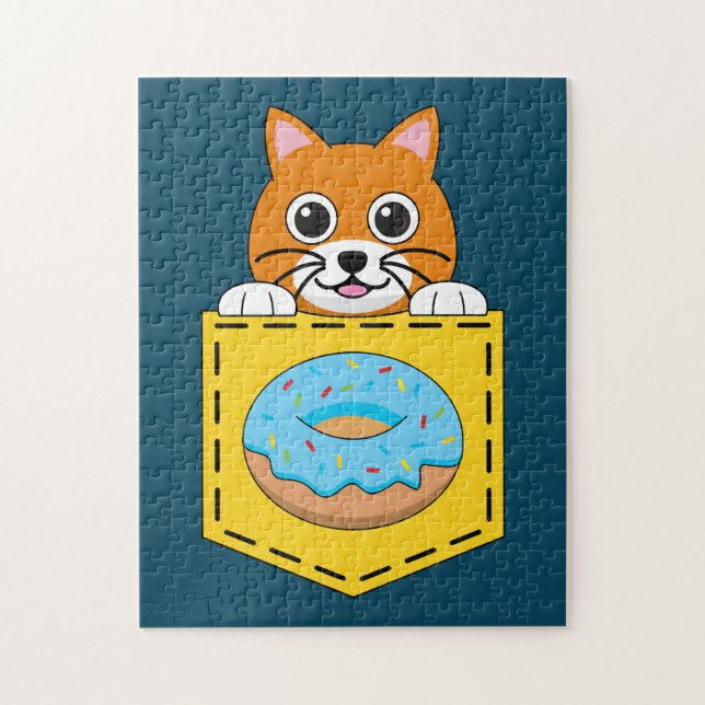 Quebra-cabeça Um Gato Espiando e um Donut Azul (Vertical)