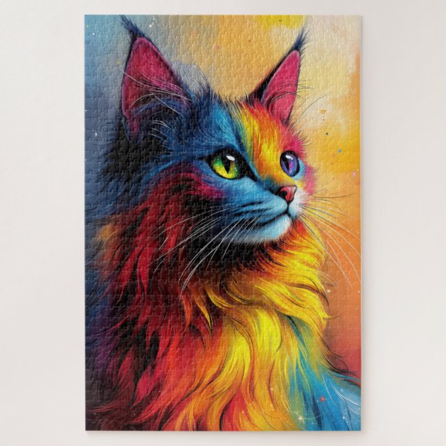 Quebra-cabeça Um gato místico com pelo luminoso multicolorido (Vertical)