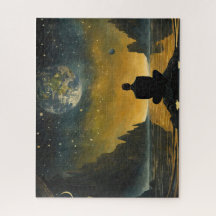 Um homem solitário numa paisagem surreal