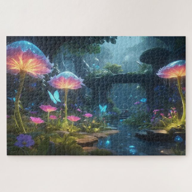 Quebra-cabeça Um jardim de fantasia com flores bioluminescentes (Horizontal)