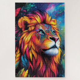Quebra-cabeça Um leão majestoso com um macho neon brilhando