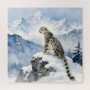 Quebra-cabeça Um Leopardo da Neve no Pico Nevado